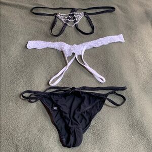 3 pair is sexy crotchless panties.  1 Reni Rofe, 1 Body Zone, 1 unbranded. M/L